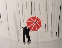 drawing of a couple in love under an umbrella