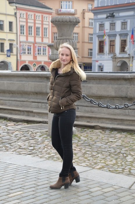 girl on the square in the Czech Republic