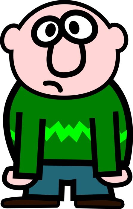 drawn unhappy cartoon man in a green sweater