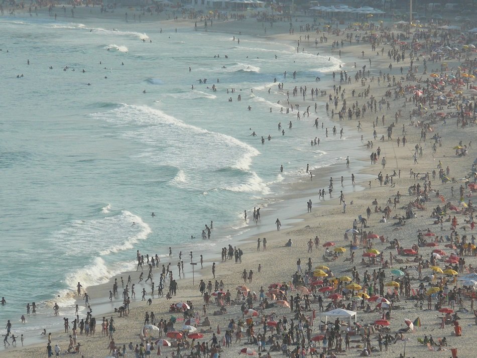 panoramic view of many people on the beach in rio de janeiro
