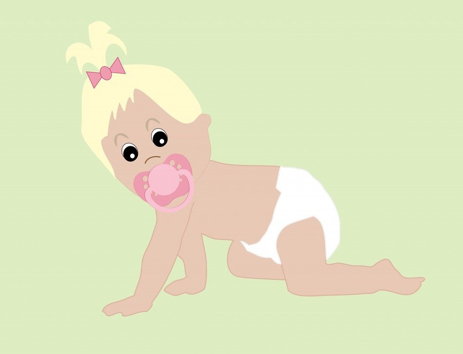 girl in a diaper with a dummy drawing