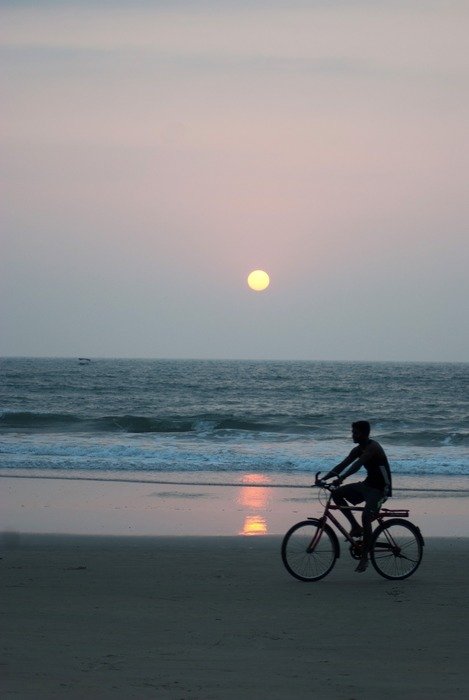 bright moon over the evening beach