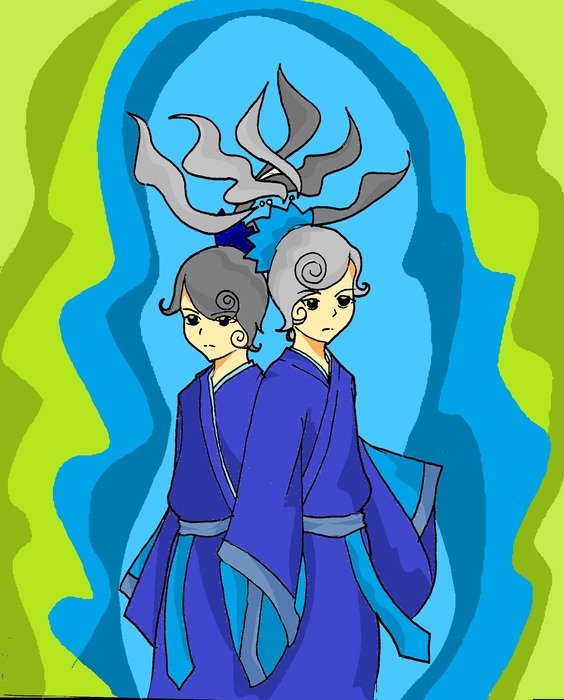 Gemini, the Twins, oriental style drawing