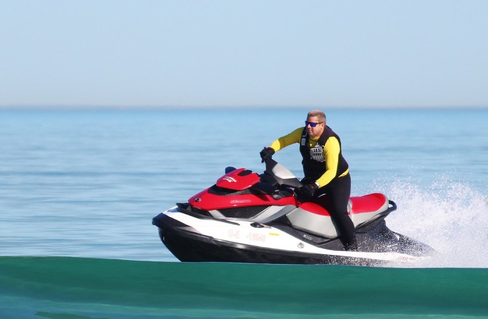 man on the red waterjet