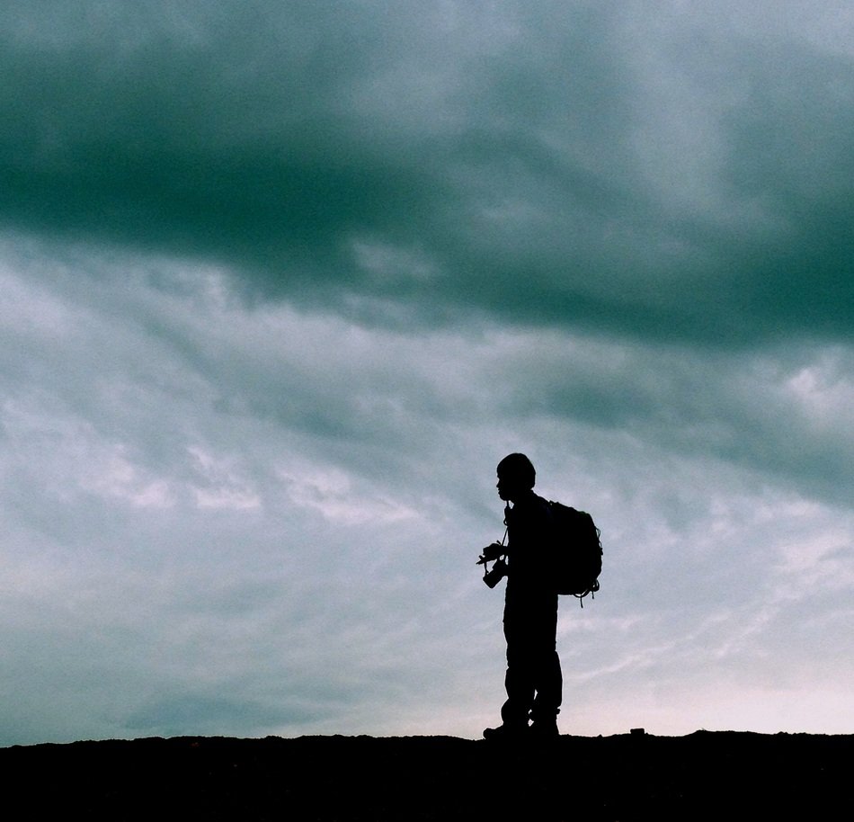 Landscape of explorer on a mountain