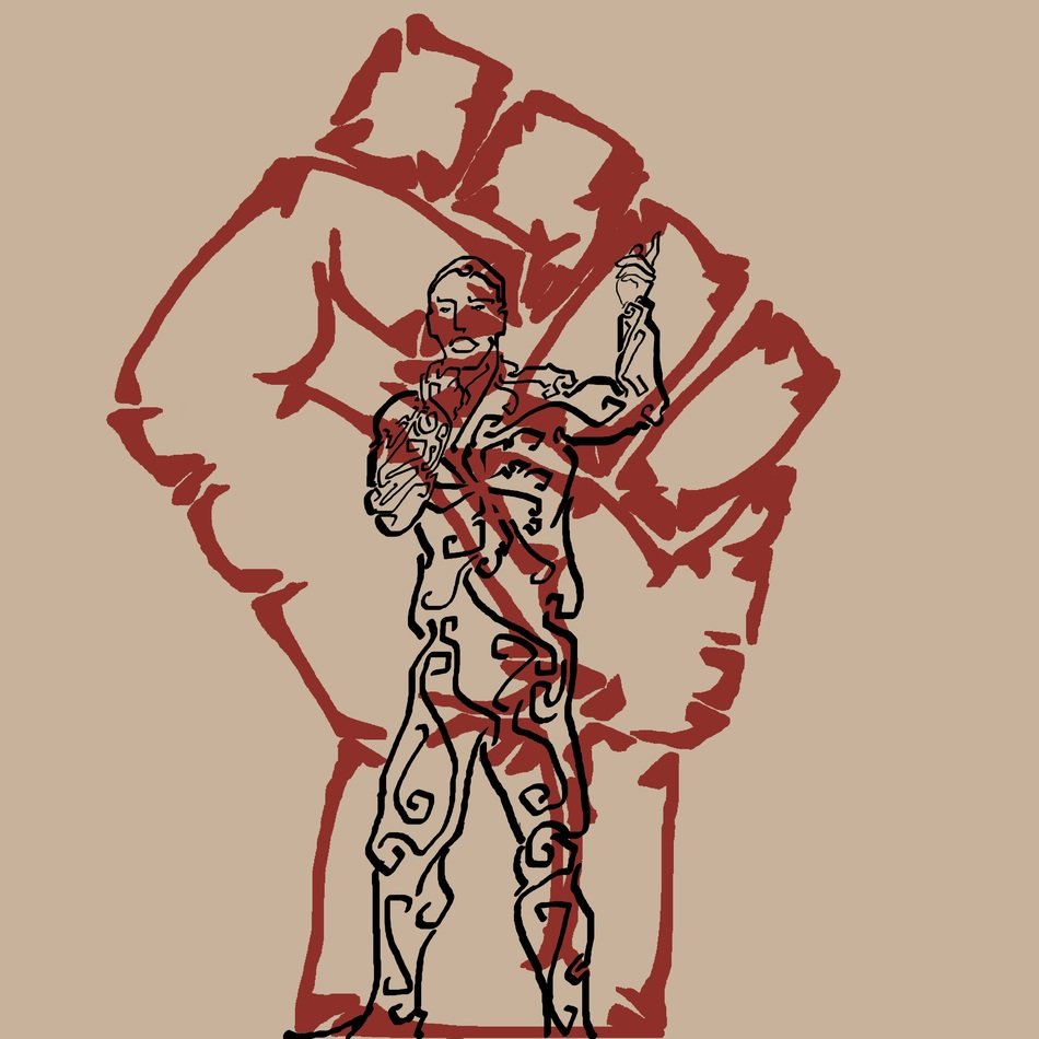 drawing fist and talking man drawing