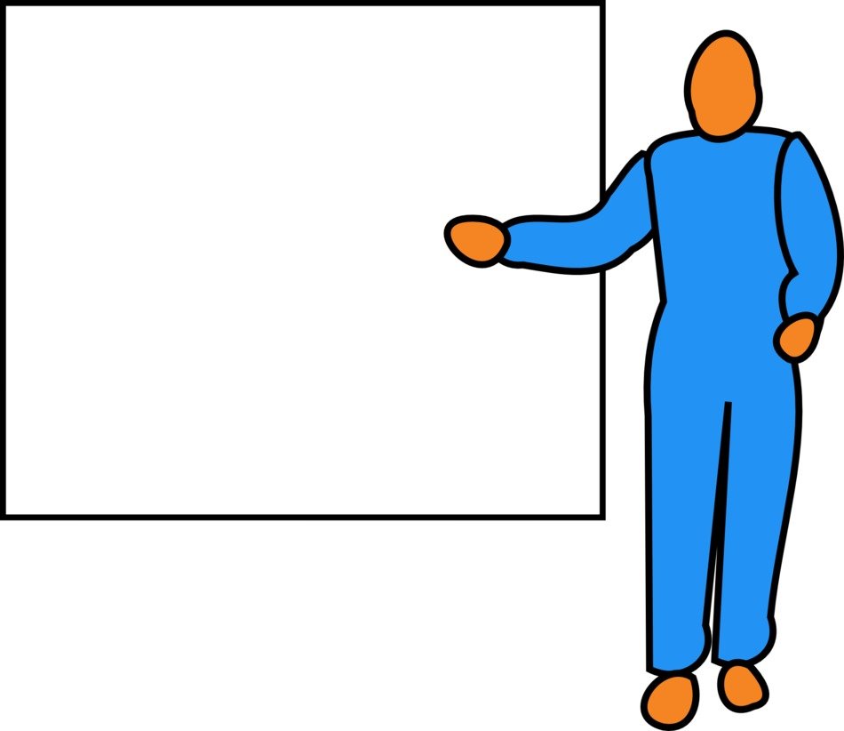 blue figure pointing to the screen