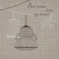 Birdcage on the fabric background