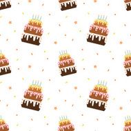 cartoon colorful birthday cake seamless pattern illustration