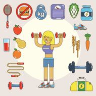 Healthy lifestyle Vector flat icon set illustration