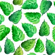 Seamless watercolor green leaves pattern with white background