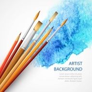 Realistic brush on blue watercolor background