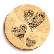Ethnic Wooden Plate with Hearts Isolated on White N2