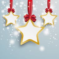 Golden 3 Stars Snow Lights Red Ribbon PiAd N2