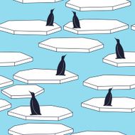Seamless pattern with penguins and ice floes