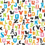 Seamless pattern with colored letters on white background Hand N2