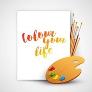 Art palette with paint brush and pencil tools for drawing