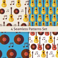 Four Vector Flat Seamless Music Instrument Guitar Musical Note V