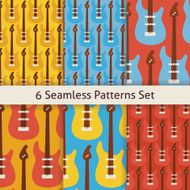 Six Vector Flat Seamless Rock Music Instrument Guitar Patterns S