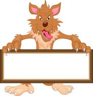 wolf cartoon and blank sign