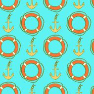 Sketch life bouy and anchor in vintage style