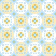 Seamless pattern with flowers in white and yellow circles