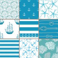 Vector set Seamless pattern with marine elements