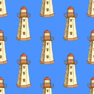 Sketch cute lighthouse in vintage style