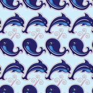 Seamless pattern with whales and dolphins - ornamental background