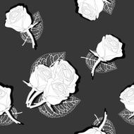 black and white hand drawn roses seamless background