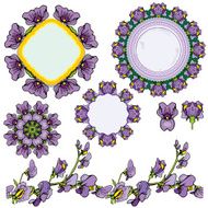 Ornaments - circle frames floral borders with iris flowers
