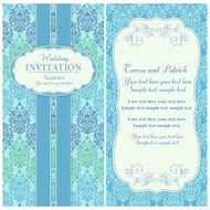 Baroque wedding invitation blue and green