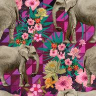 Samless pattern with indian elephants Hand drawn vector