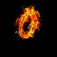 Number zero fire on a black background