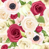 Seamless background with red pink and white flowers Vector illustration