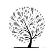 Art tree with peacock feather for your design N3