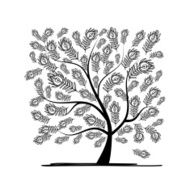 Art tree with peacock feather for your design N4