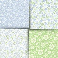 Set of blue and green seamless floral patterns Vector illustration