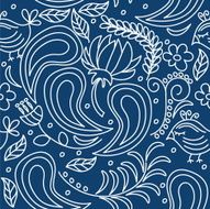 Leaves flowers birds background seamless pattern Vector