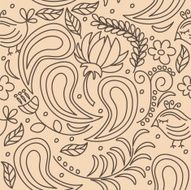 Leaves flowers birds background seamless pattern Vector N2