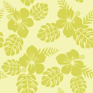 ropical Pattern with Monstera leaves and hibiscus