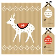 Christmas greeting card gift tags with reindeer balls vector