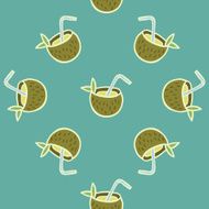 Coconut Beach Drink seamless vector pattern