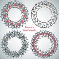 Hand drawn floral frames Circle natural wreaths N3