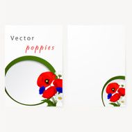 Template card with chamomile cornflowers and red flowers poppies