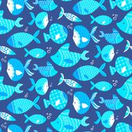 Seamless pattern of different kind sea blue fishes