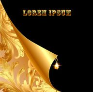 background with curled corner and gold vintage ornament