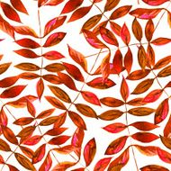 Seamless watercolor red leaves pattern with white background N2
