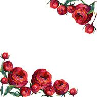 Pattern with red fragile roses and copy space