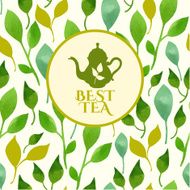 Vector beautiful illustration with teapots logo on leaf backgrou